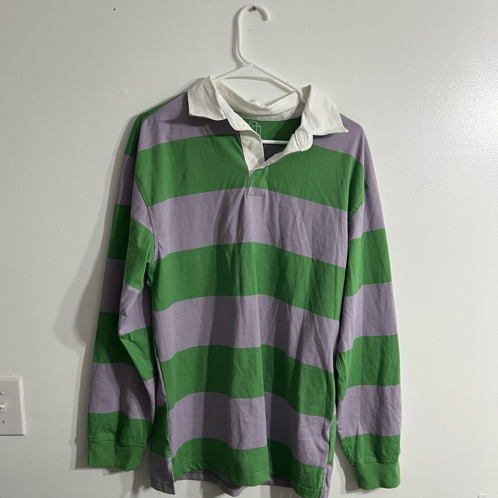 Unisex Original Use medium, green and lavender long sleeve collard shirt